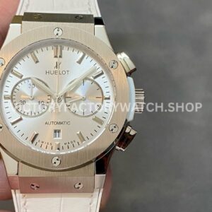 HB Factory Hublot Classic Fusion Chronograph 521.NX.2611.LR 45mm leather strap titanium bezel silver dial replica watch