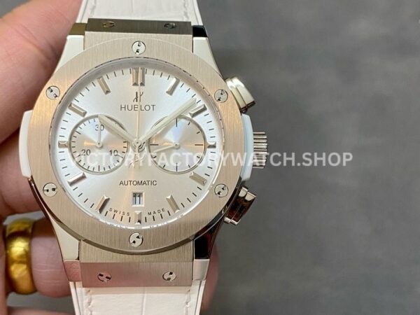 HB Factory Hublot Classic Fusion Chronograph 521.NX.2611.LR 45mm leather strap titanium bezel silver dial replica watch