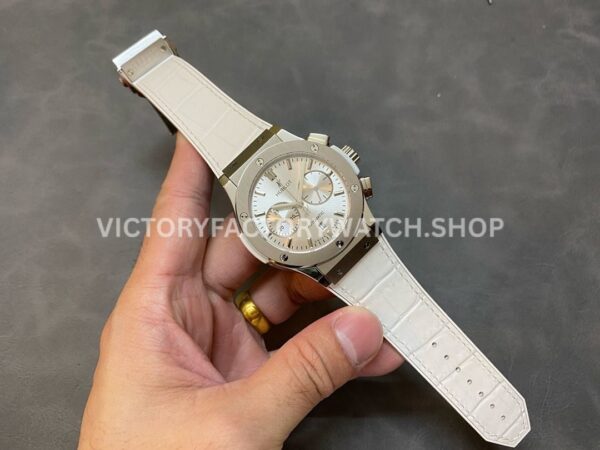 HB Factory Hublot Classic Fusion Chronograph 521.NX.2611.LR 45mm Leather Strap Titanium Bezel Silver Dial
