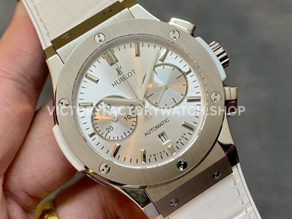 HB Factory Hublot Classic Fusion Chronograph 521.NX.2611.LR 45mm Leather Strap Titanium Bezel Silver Dial