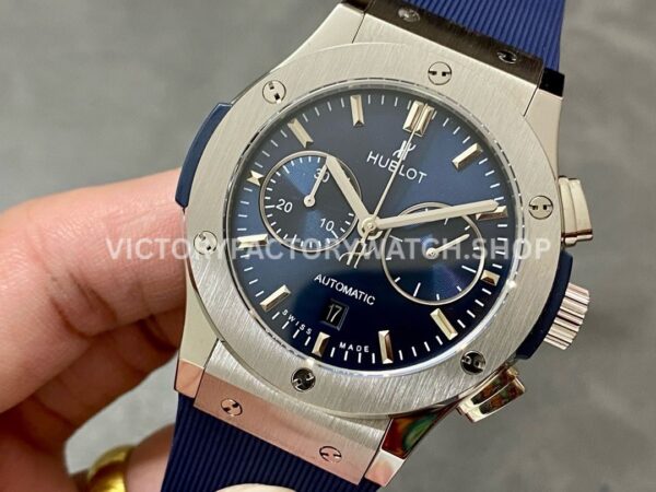 HB Factory Hublot Classic Fusion Chronograph 521.NX.7170.RX 45mm Rubber Strap Titanium Bezel Blue Dial