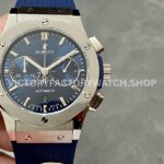 HB Factory Hublot Classic Fusion Chronograph 521.NX.7170.RX 45mm rubber strap titanium bezel blue dial replica watch