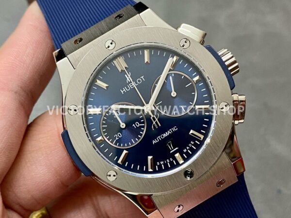 HB Factory Hublot Classic Fusion Chronograph 521.NX.7170.RX 45mm Rubber Strap Titanium Bezel Blue Dial
