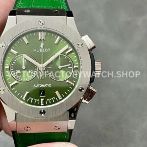 HB Factory Hublot Classic Fusion Chronograph 521.NX.8970.LR 45mm green leather strap titanium bezel green dial replica watch