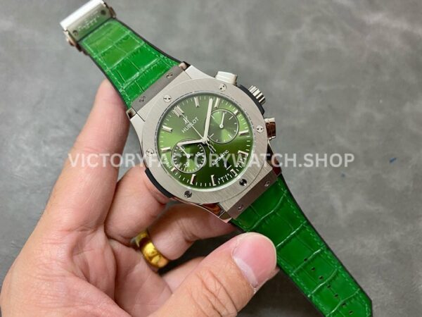 HB Factory Hublot Classic Fusion Chronograph 521.NX.8970.LR 45mm Green Leather Strap Titanium Bezel Green Dial