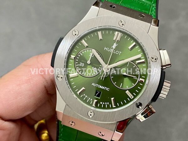 HB Factory Hublot Classic Fusion Chronograph 521.NX.8970.LR 45mm Green Leather Strap Titanium Bezel Green Dial