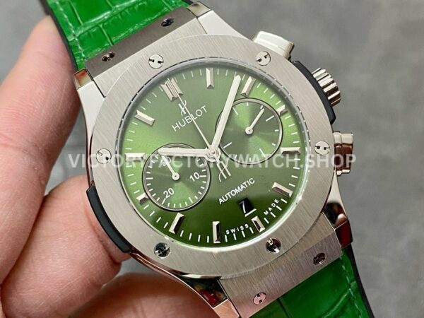 HB Factory Hublot Classic Fusion Chronograph 521.NX.8970.LR 45mm Green Leather Strap Titanium Bezel Green Dial