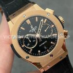 HB Factory Hublot Classic Fusion Chronograph 521.OX.1181.LR 45mm Rose Gold Leather Strap Black Dial