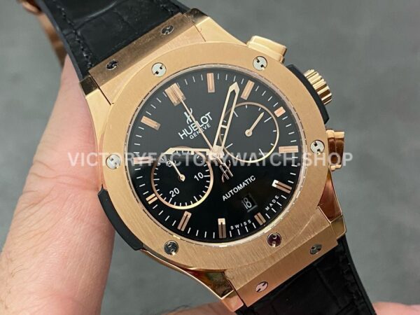HB Factory Hublot Classic Fusion Chronograph 521.OX.1181.LR 45mm Rose Gold Leather Strap Black Dial