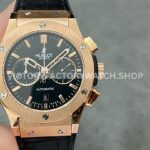 HB Factory Hublot Classic Fusion Chronograph 521.OX.1181.LR 45mm rose gold leather strap black dial replica watch