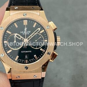 HB Factory Hublot Classic Fusion Chronograph 521.OX.1181.LR 45mm rose gold leather strap black dial replica watch