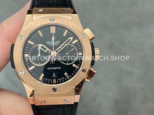 HB Factory Hublot Classic Fusion Chronograph 521.OX.1181.LR 45mm rose gold leather strap black dial replica watch
