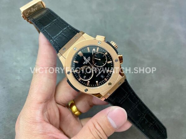 HB Factory Hublot Classic Fusion Chronograph 521.OX.1181.LR 45mm Rose Gold Leather Strap Black Dial