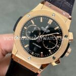 HB Factory Hublot Classic Fusion Chronograph 521.OX.1181.LR 45mm Rose Gold Leather Strap Black Dial