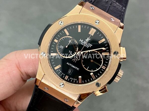 HB Factory Hublot Classic Fusion Chronograph 521.OX.1181.LR 45mm Rose Gold Leather Strap Black Dial
