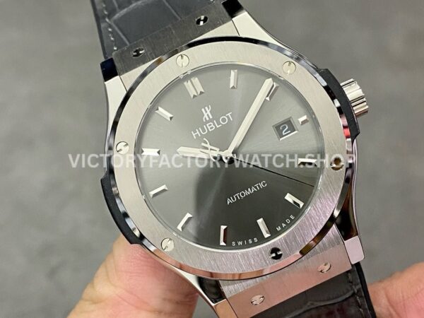 HB Factory Hublot Classic Fusion Racing Grey 542.NX.7071.LR 42mm Grey Leather Strap Titanium Bezel Grey Dial
