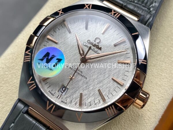 N1 Factory Omega Constellation 131.23.41.21.06.001 41mm Half Yellow Glod Black Leather Strap Grey Dial