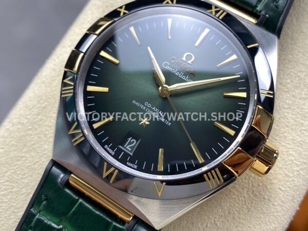 N1 Factory Omega Constellation 131.23.41.21.10.001 41mm Half Yellow Glod Black Leather Strap Green Dial (4) N1 Factory Omega Constellation 131.23.41.21.10.001 41mm Half Yellow Glod Black Leather Strap Green Dial
