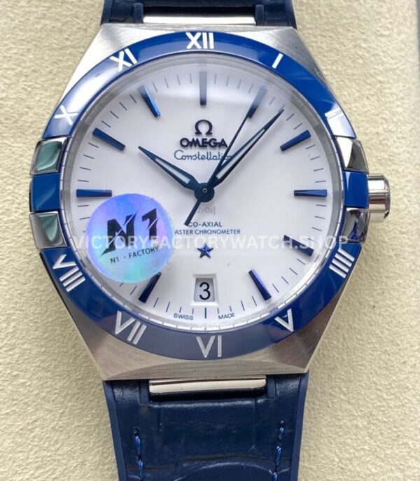 N1 Factory Omega Constellation 131.33.41.21.04.001 41mm Steel Blue Leather Strap White Dial (9) N1 Factory Omega Constellation 131.33.41.21.04.001 41mm steel blue leather strap white dial replica watch