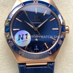 N1 Factory Omega Constellation 131.63.41.21.03.001 41mm rose gold blue leather strap blue dial replica watch