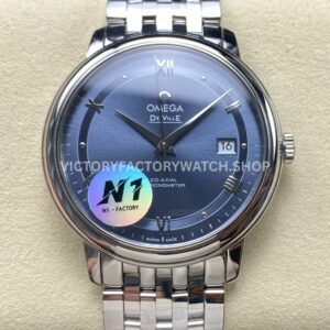 N1 Factory Omega De Ville Prestige 424.10.37.20.03.001 39.5mm full steel Roman number light blue dial replica watch