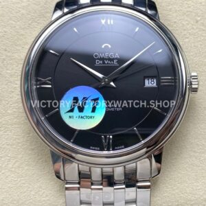 N1 Factory Omega De Ville Prestige 424.10.40.20.01.001 39.5mm full steel Roman number black dial replica watch