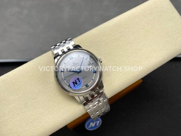 N1 Factory Omega De Ville Prestige 424.10.40.20.02.001 39.5mm Full Steel Blue Roman Number Silver Dial