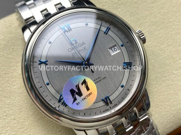 N1 Factory Omega De Ville Prestige 424.10.40.20.02.001 39.5mm Full Steel Blue Roman Number Silver Dial