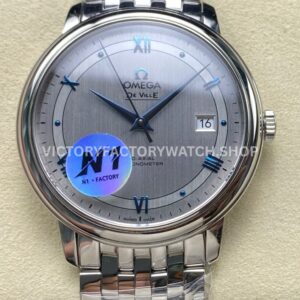 N1 Factory Omega De Ville Prestige 424.10.40.20.02.001 39.5mm full steel blue Roman number silver dial replica watch