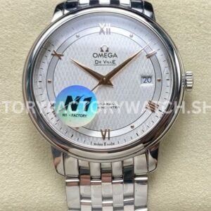 N1 Factory Omega De Ville Prestige 424.10.40.20.02.004 39.5mm full steel Roman number silver dial replica watch