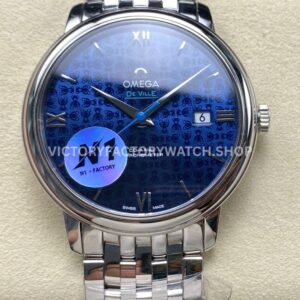 N1 Factory Omega De Ville Prestige 424.10.40.20.03.003 39.5mm full steel Roman number blue dial replica watch