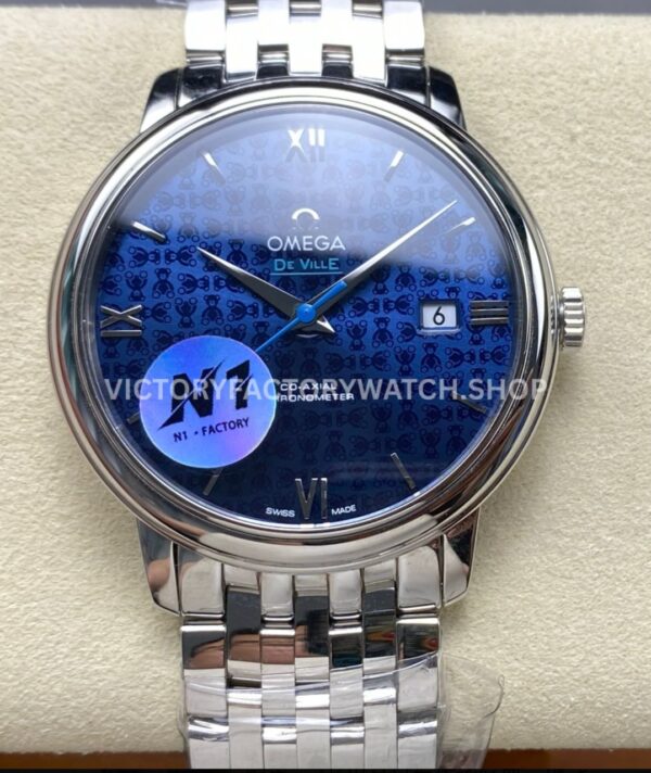 N1 Factory Omega De Ville Prestige 424.10.40.20.03.003 39.5mm full steel Roman number blue dial replica watch
