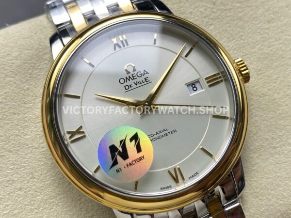 N1 Factory Omega De Ville Prestige 424.20.40.20.02.001 39.5mm Half Yellow Gold Roman Number Silver Dial (6) N1 Factory Omega De Ville Prestige 424.20.40.20.02.001 39.5mm Half Yellow Gold Roman Number Silver Dial