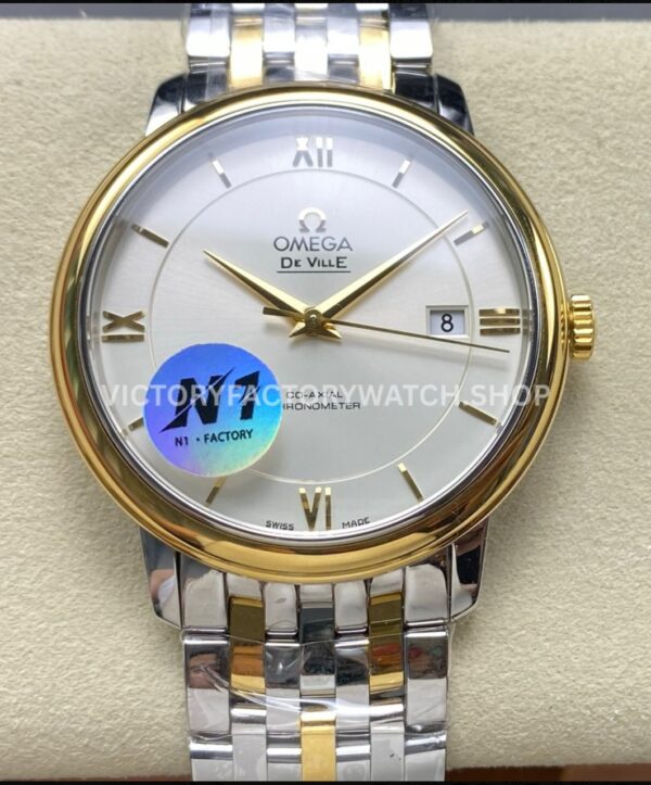 N1 Factory Omega De Ville Prestige 424.20.40.20.02.001 39.5mm Half Yellow Gold Roman Number Silver Dial (8) N1 Factory Omega De Ville Prestige 424.20.40.20.02.001 39.5mm half yellow gold Roman number silver dial replica watch