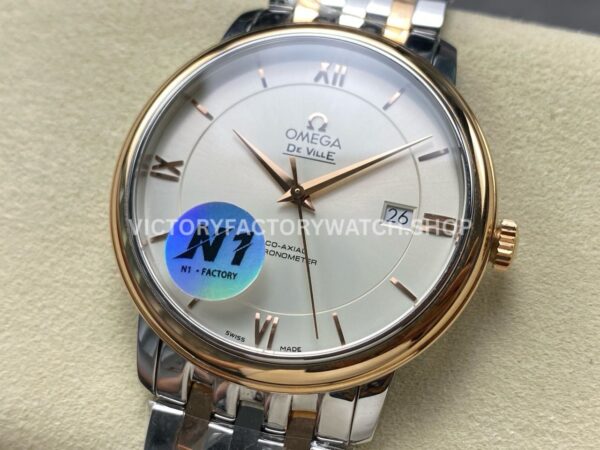 N1 Factory Omega De Ville Prestige 424.20.40.20.02.005 39.5mm Half Yellow Gold Roman Number Silver Dial (4) N1 Factory Omega De Ville Prestige 424.20.40.20.02.005 39.5mm Half Yellow Gold Roman Number Silver Dial