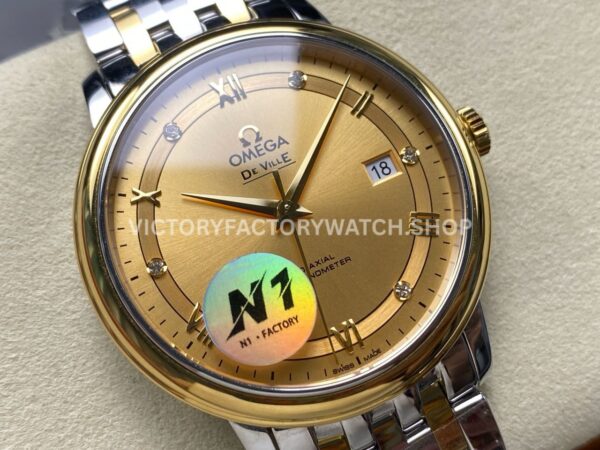 N1 Factory Omega De Ville Prestige 424.20.40.20.58.001 39.5mm Half Yellow Gold Roman Number Champagne Dial (3) N1 Factory Omega De Ville Prestige 424.20.40.20.58.001 39.5mm Half Yellow Gold Roman Number Champagne Dial