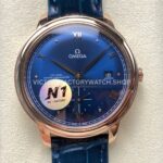 N1 Factory Omega De Ville Prestige 434.53.41.20.03.001 41mm rose gold blue leather strap Roman numerals blue dial replica watch