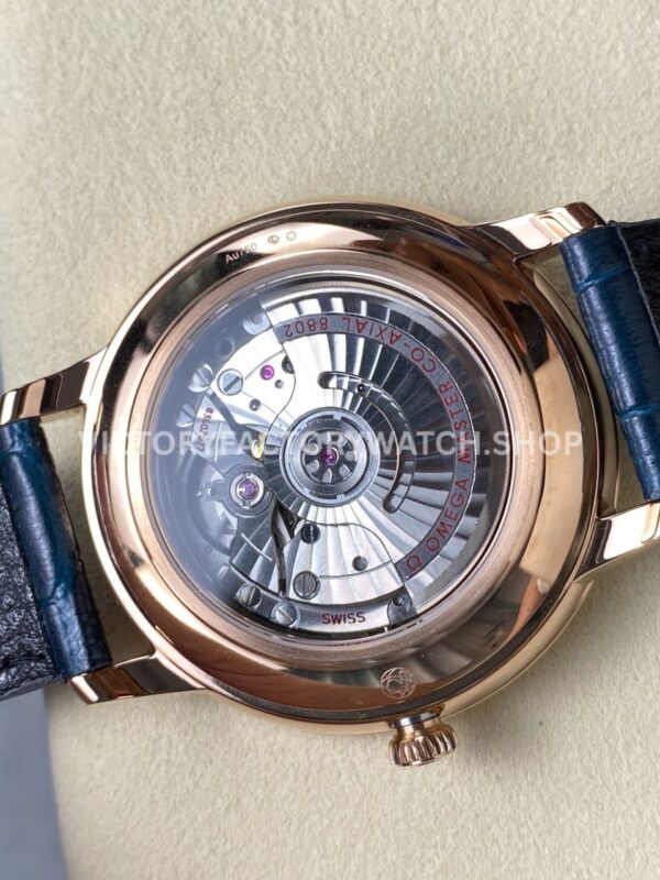 N1 Factory Omega De Ville Prestige 434.53.41.20.03.001 41mm Rose Gold Blue Leather Strap Roman Numerals Blue Dial