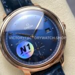 N1 Factory Omega De Ville Prestige 434.53.41.20.03.001 41mm Rose Gold Blue Leather Strap Roman Numerals Blue Dial