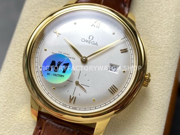 N1 Factory Omega De Ville Prestige 434.53.41.21.02.001 41mm Yellow Gold Brown Leather Strap Roman Numerals Silver Dial (6) N1 Factory Omega De Ville Prestige 434.53.41.21.02.001 41mm Yellow Gold Brown Leather Strap Roman Numerals Silver Dial
