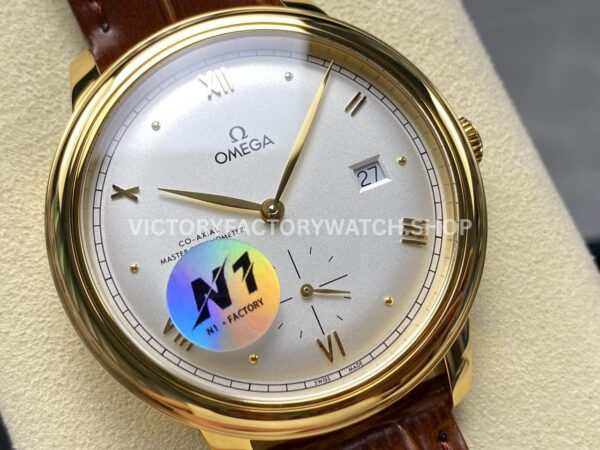 N1 Factory Omega De Ville Prestige 434.53.41.21.02.001 41mm Yellow Gold Brown Leather Strap Roman Numerals Silver Dial (7) N1 Factory Omega De Ville Prestige 434.53.41.21.02.001 41mm Yellow Gold Brown Leather Strap Roman Numerals Silver Dial