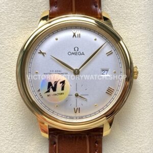 N1 Factory Omega De Ville Prestige 434.53.41.21.02.001 41mm Yellow Gold Brown Leather Strap Roman Numerals Silver Dial (9) N1 Factory Omega De Ville Prestige 434.53.41.21.02.001 41mm yellow gold brown leather strap Roman numerals silver dial replica watch