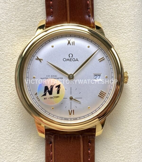 N1 Factory Omega De Ville Prestige 434.53.41.21.02.001 41mm Yellow Gold Brown Leather Strap Roman Numerals Silver Dial (9) N1 Factory Omega De Ville Prestige 434.53.41.21.02.001 41mm yellow gold brown leather strap Roman numerals silver dial replica watch