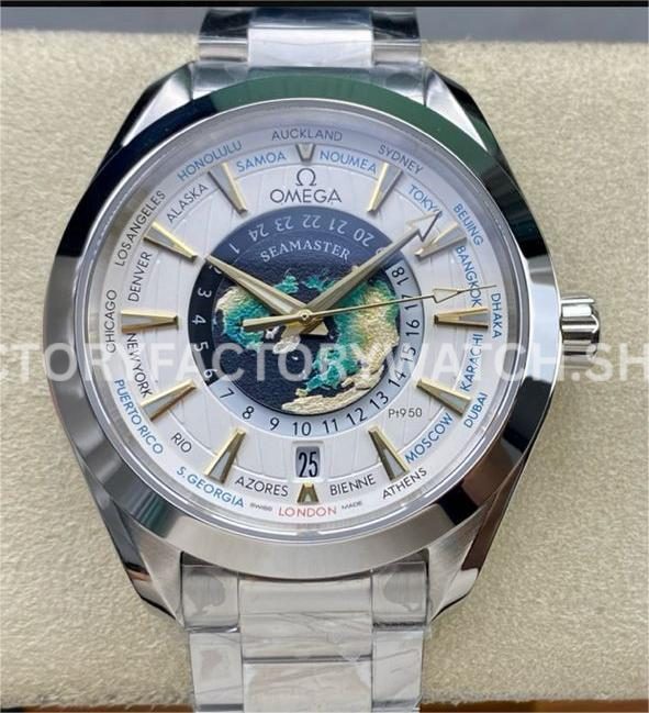 N1 Factory Omega Seamaster Aqua Terra World Time 220.93.43.22.99.001 43mm full steel white dial replica watch