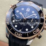 N1 Factory Omega Seamaster Diver 300M Co-Axial Chro (7) N1 Factory Omega Seamaster Diver 300M Co-Axial Chronometer Chronograph 210.22.44.51.01.001 44mm Half Rose Gold Black Rubber Strap Black Dial