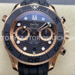 N1 Factory Omega Seamaster Diver 300M Co-Axial Chronomete (7) N1 Factory Omega Seamaster Diver 300M Chronograph 210.62.44.51.01.001 44mm rose gold black rubber strap black dial replica watch