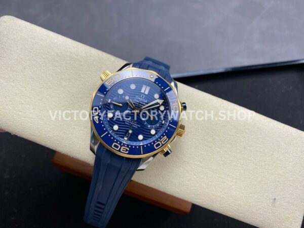 N1 Factory Omega Seamaster Diver 300M Co-Axial Chronometer (3) N1 Factory Omega Seamaster Diver 300M Co-Axial Chronometer Chronograph 210.22.42.20.03.001 44mm Half Yellow Blue Rubber Strap Blue Dial