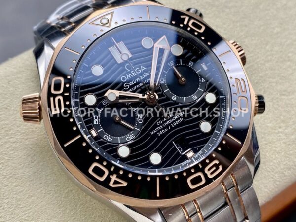 N1 Factory Omega Seamaster Diver 300M Co-Axial Chronometer (4) N1 Factory Omega Seamaster Diver 300M Co-Axial Chronometer Chronograph 210.22.44.51.01.001 44mm Half Rose Gold Black Dial