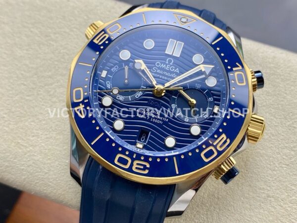 N1 Factory Omega Seamaster Diver 300M Co-Axial Chronometer (5) N1 Factory Omega Seamaster Diver 300M Co-Axial Chronometer Chronograph 210.22.42.20.03.001 44mm Half Yellow Blue Rubber Strap Blue Dial