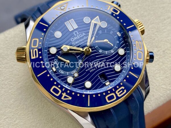 N1 Factory Omega Seamaster Diver 300M Co-Axial Chronometer (8) N1 Factory Omega Seamaster Diver 300M Co-Axial Chronometer Chronograph 210.22.42.20.03.001 44mm Half Yellow Blue Rubber Strap Blue Dial